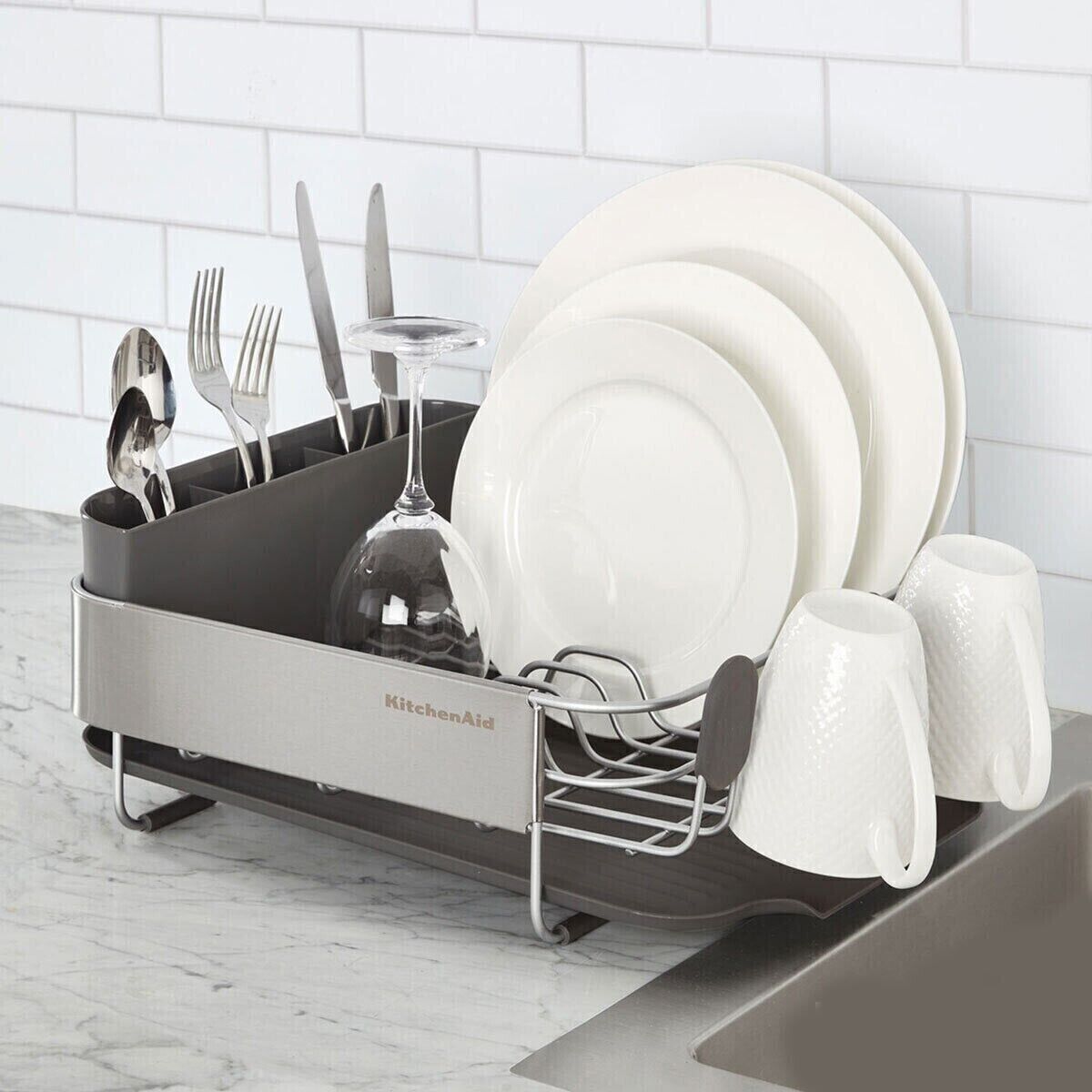 KitchenAid Compact Grey Dish Drying Rack Drainer Sink