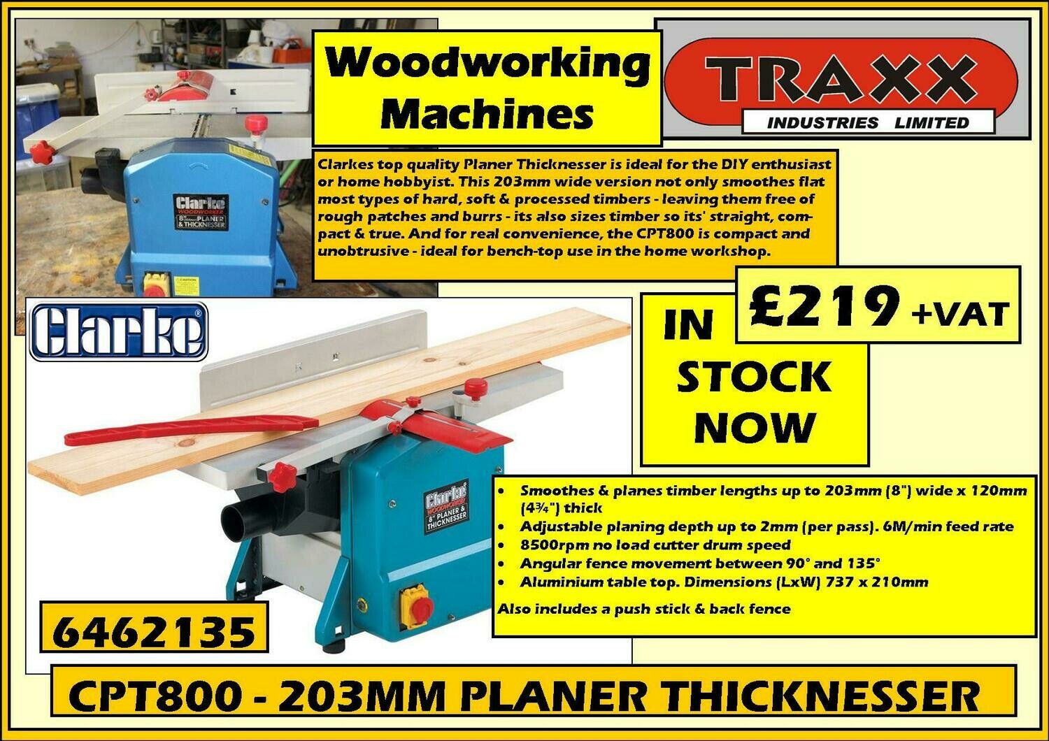 Clarke CPT800 203mm(8") Planer Thicknesser