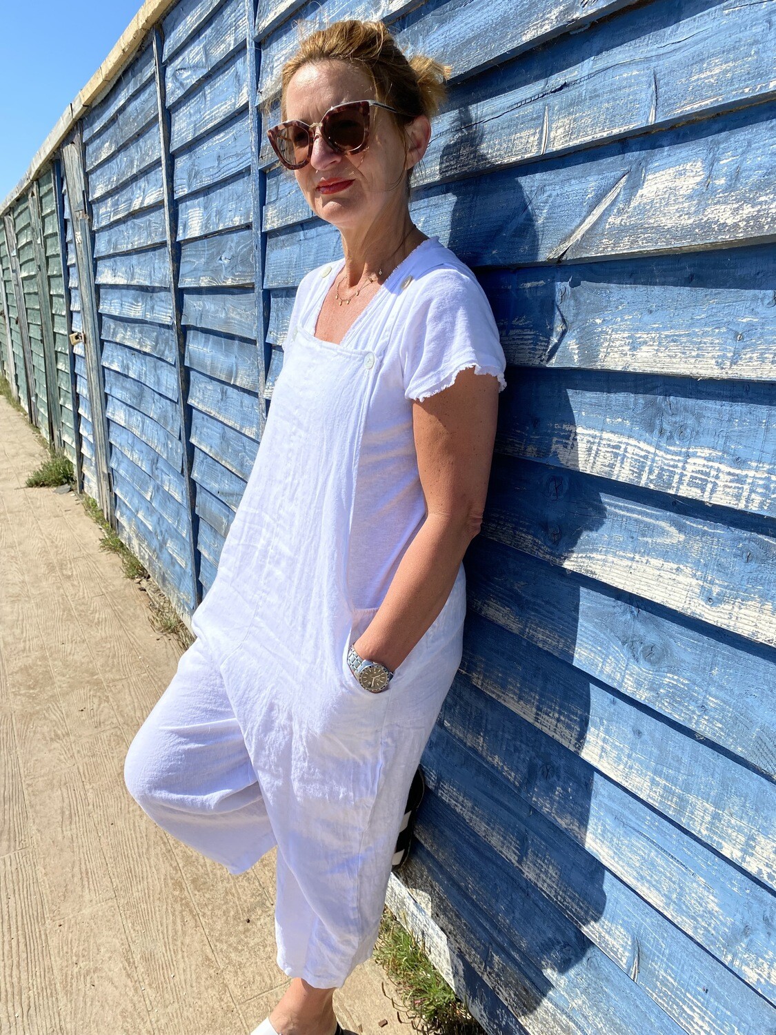 White Linen Dungaree