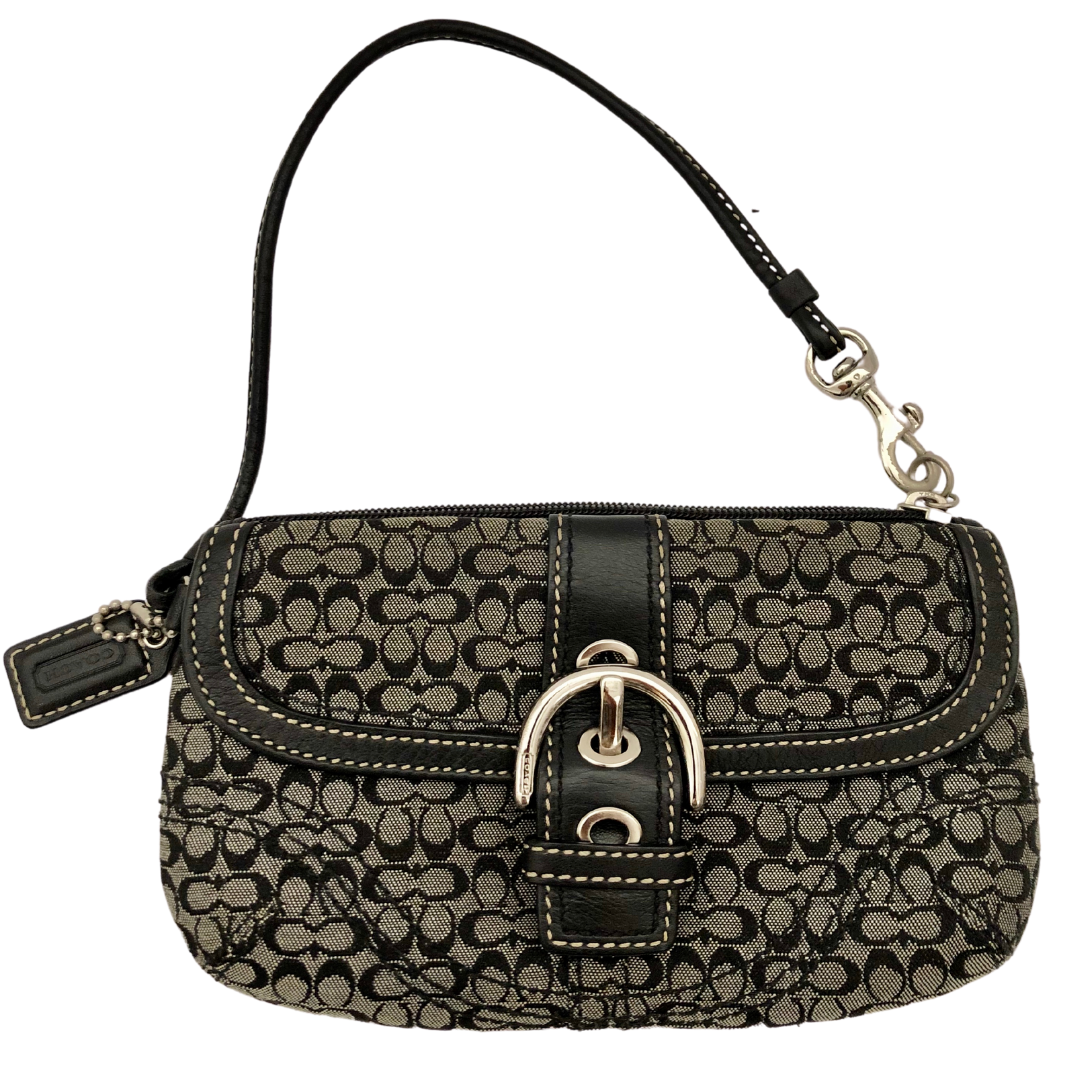 COACH Signature Dark Brown Buckle Flap Wristlet