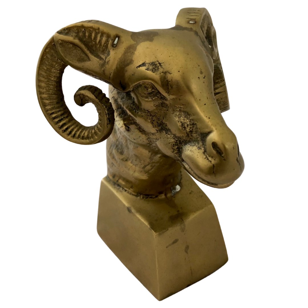 Mid Century Brass Ram Head