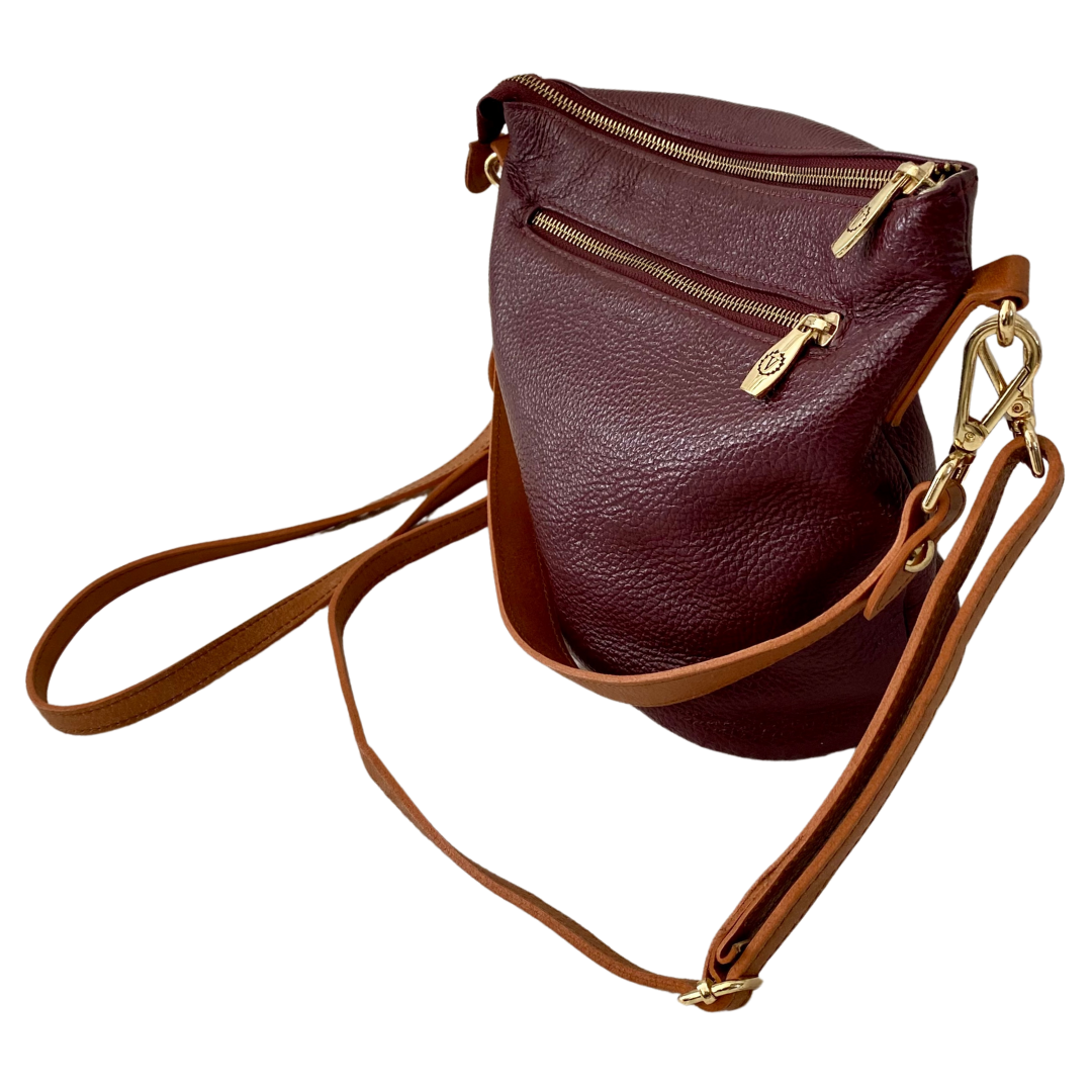 Valentina Pebble Grain Soft Italian Leather Handbag with Crossbody Strap