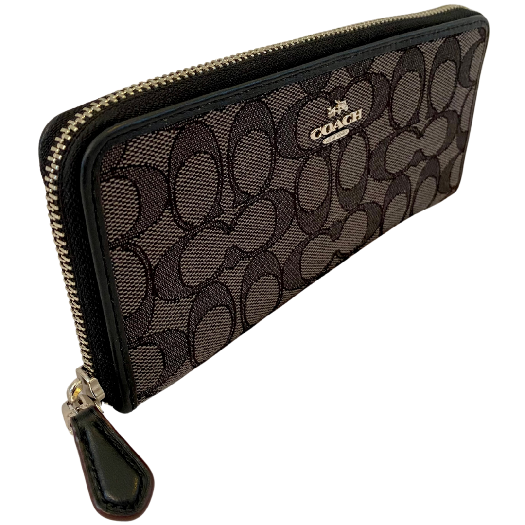 COACH Signature Accordion Black Zip Wallet