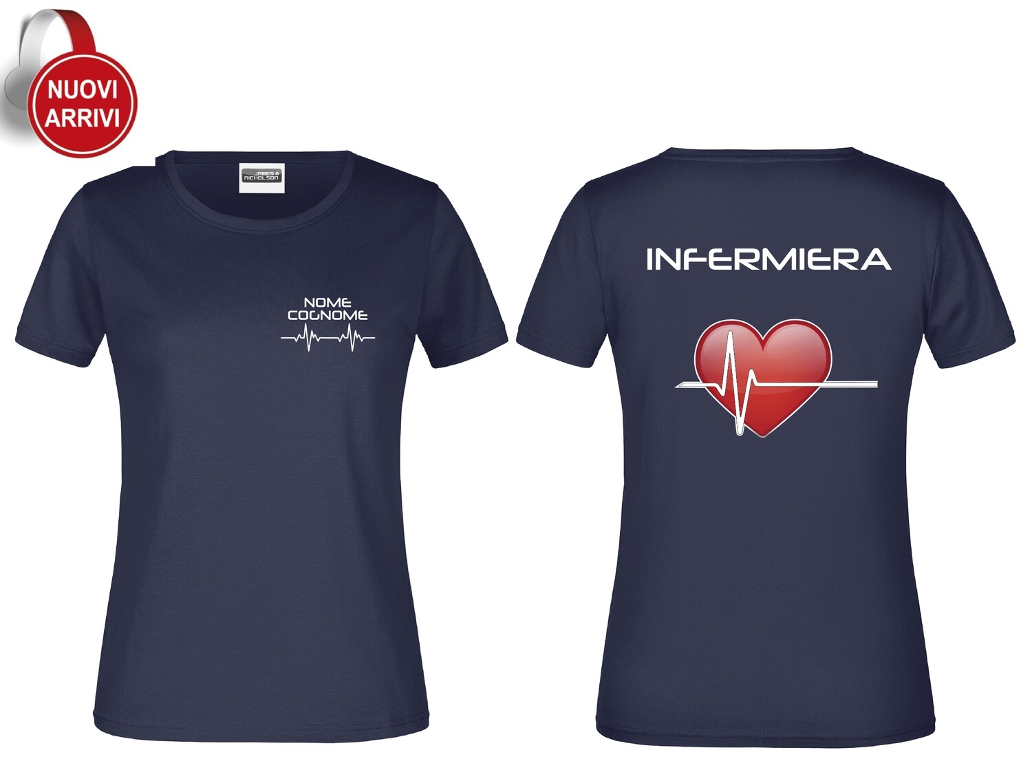 T-Shirt Donna Infermiera Personalizzata Con Nome Gratuito - Girocollo, Mezza Manica, Logo Nurse Fronte E Retro, Cotone Morbido, Regalo Per Professioniste Sanitarie