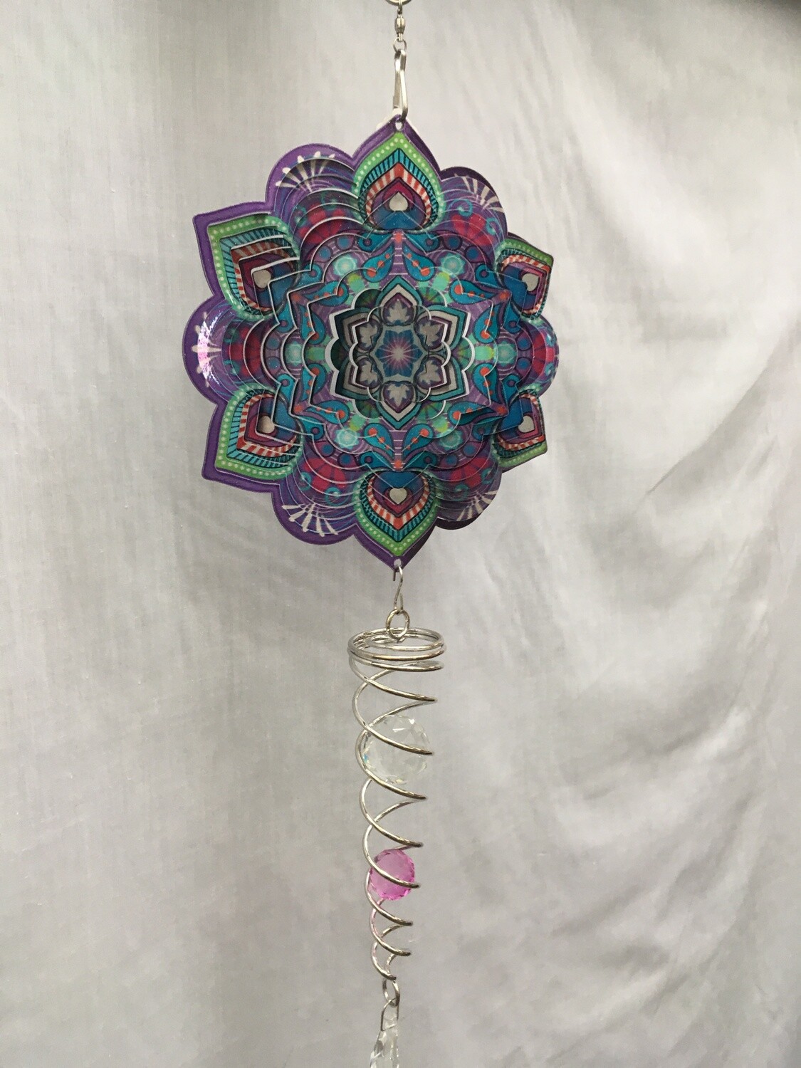 Spinner Set Lotus Mandala Small Wind Spinner with Twister Spiral double crystal Tail