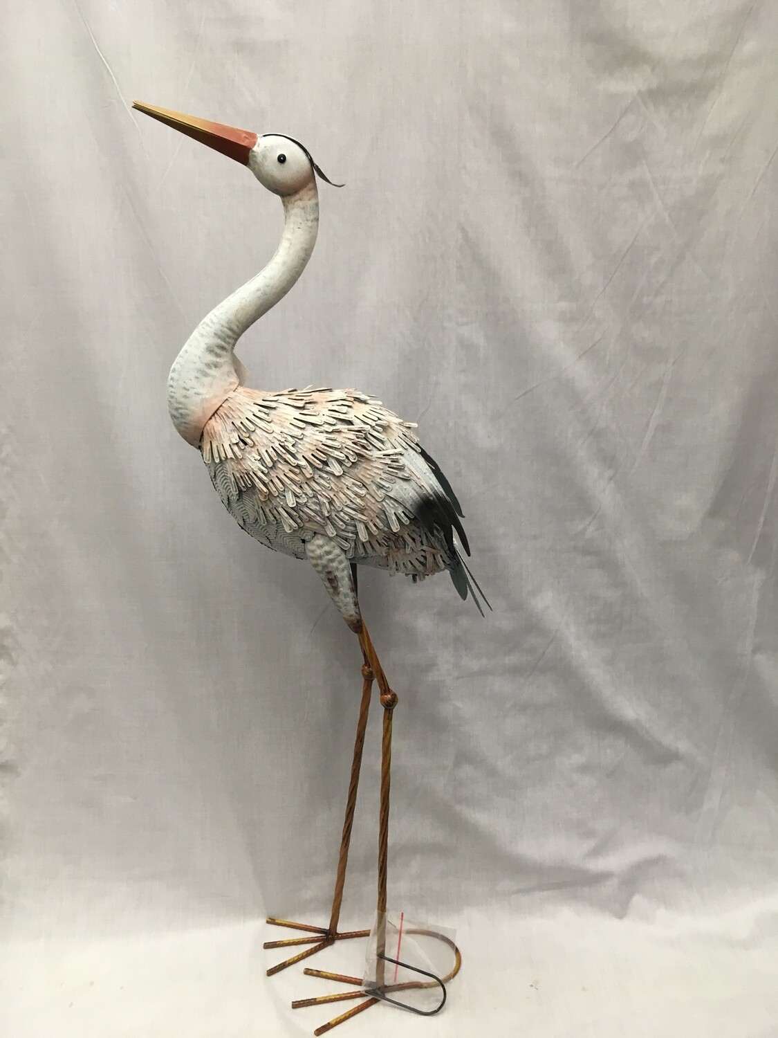 White Standing Heron 36" tall Painted Metal Garden Decor Includes