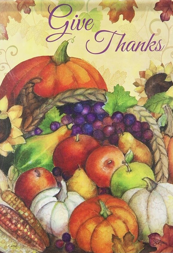 Bountiful Cornucopia "Give Thanks" Thanksgiving Flag Fall 28" x 40"