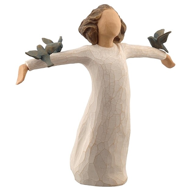 Willow Tree Happiness Girl with arms out holding blue birds