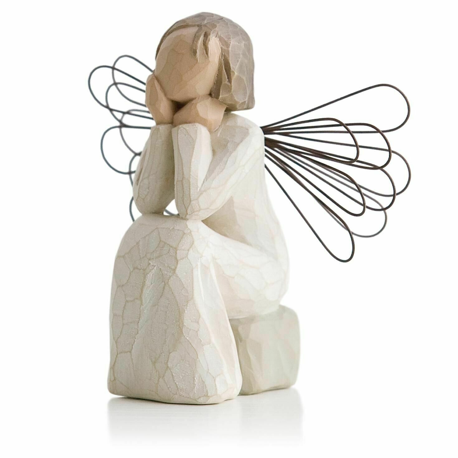 Willow Tree Angel of Caring Sitting with Chin on Hands Wire Wings