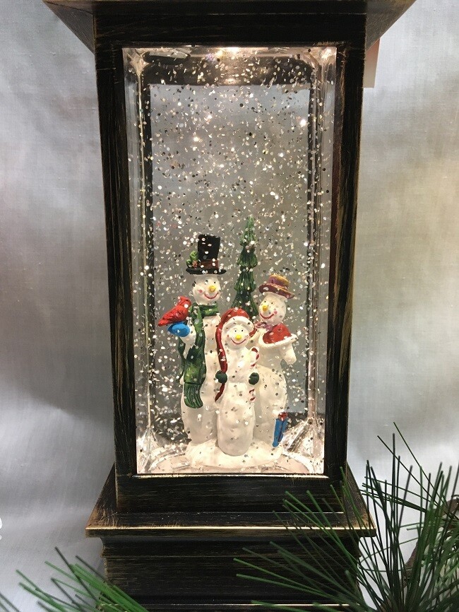 Water Lantern with Snowman Family - Bronze LED - Lights up and Blows