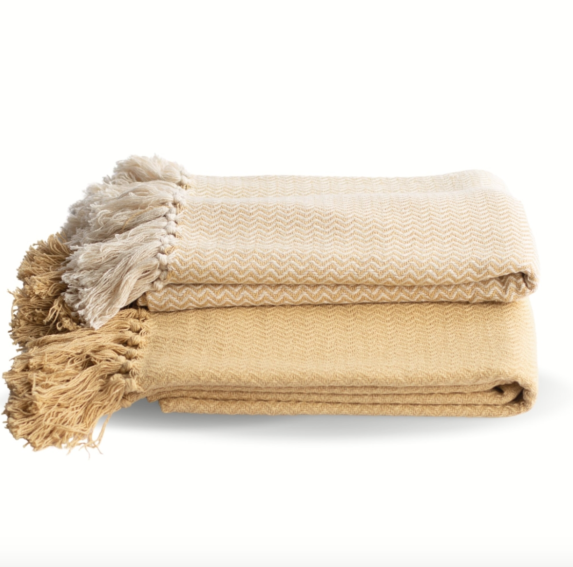 Chevron Cotton Throw Blanket 2 Pc Set Yellow