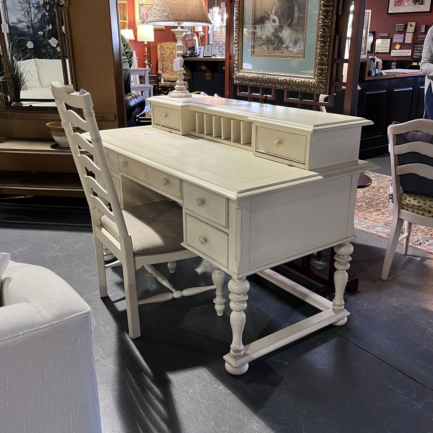 Painted Desk with Low Hutch and Chair