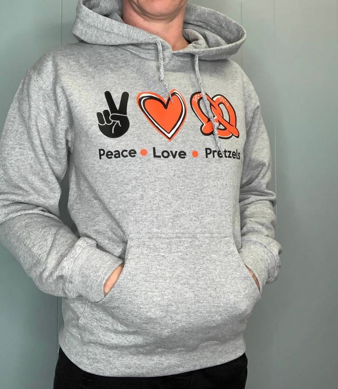 Freeport Pretzel Peace, Love Pretzel Hoodie-Grey