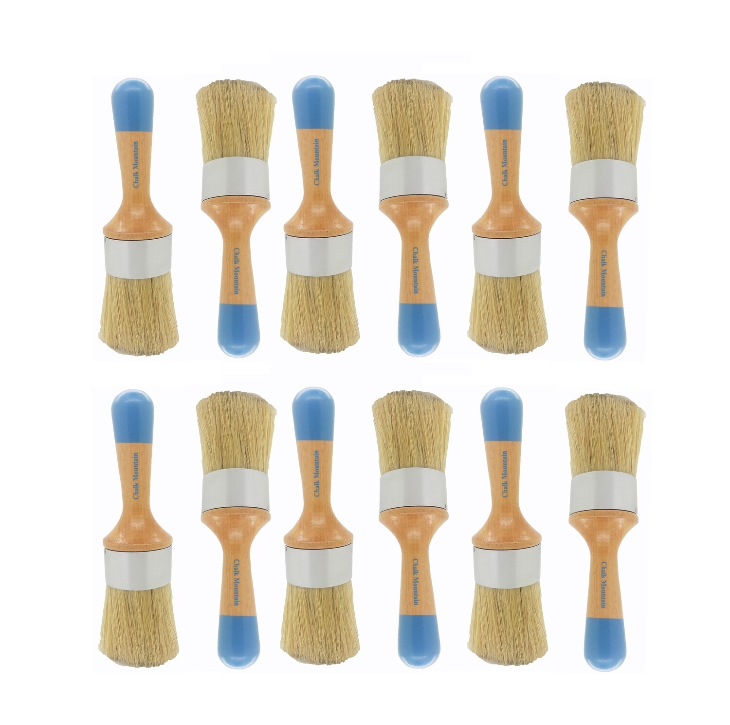 12 (1 Dozen) Large Round Wax Brush with Natural Boar Hair Bristles and