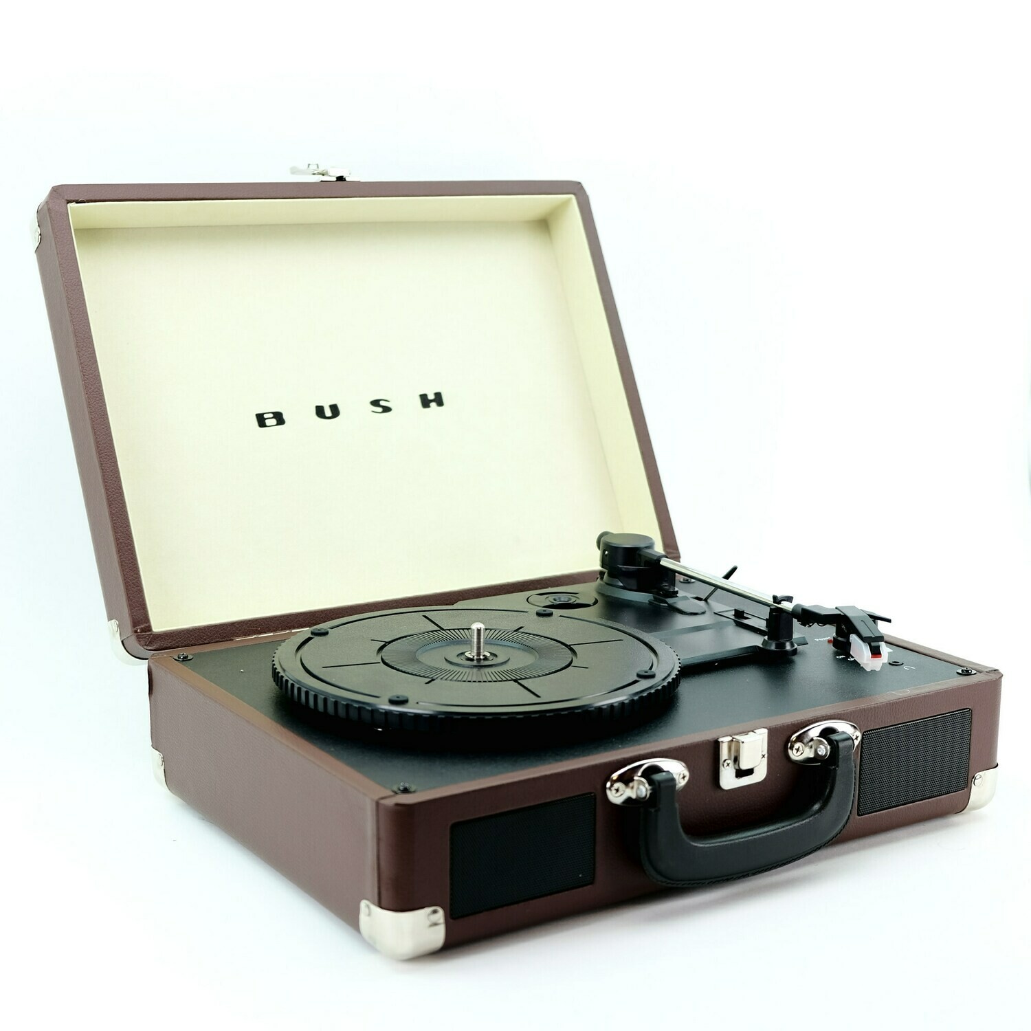 Bush Classic Retro Portable Turntable, Case Record Player Brown KTS601