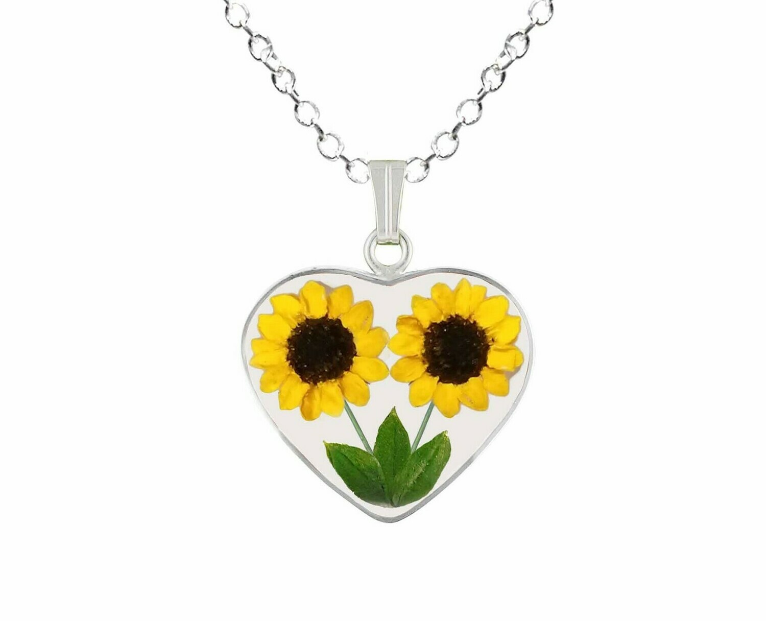 Sunflower Necklace, Medium Heart, Transparent