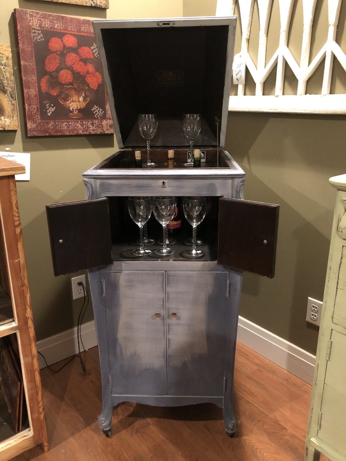 REPURPOSED VICTROLA AS BAR Store is Roie's Passion