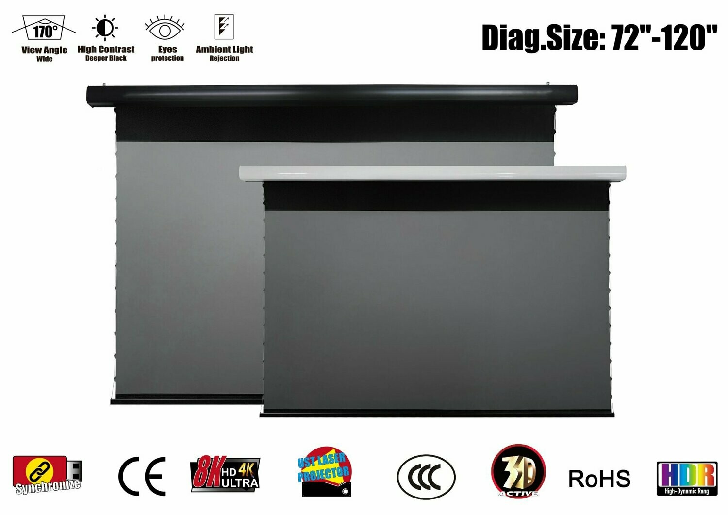 Vividstorm Pro 120" Electric Slimline TabTensioned Drop Down Screen