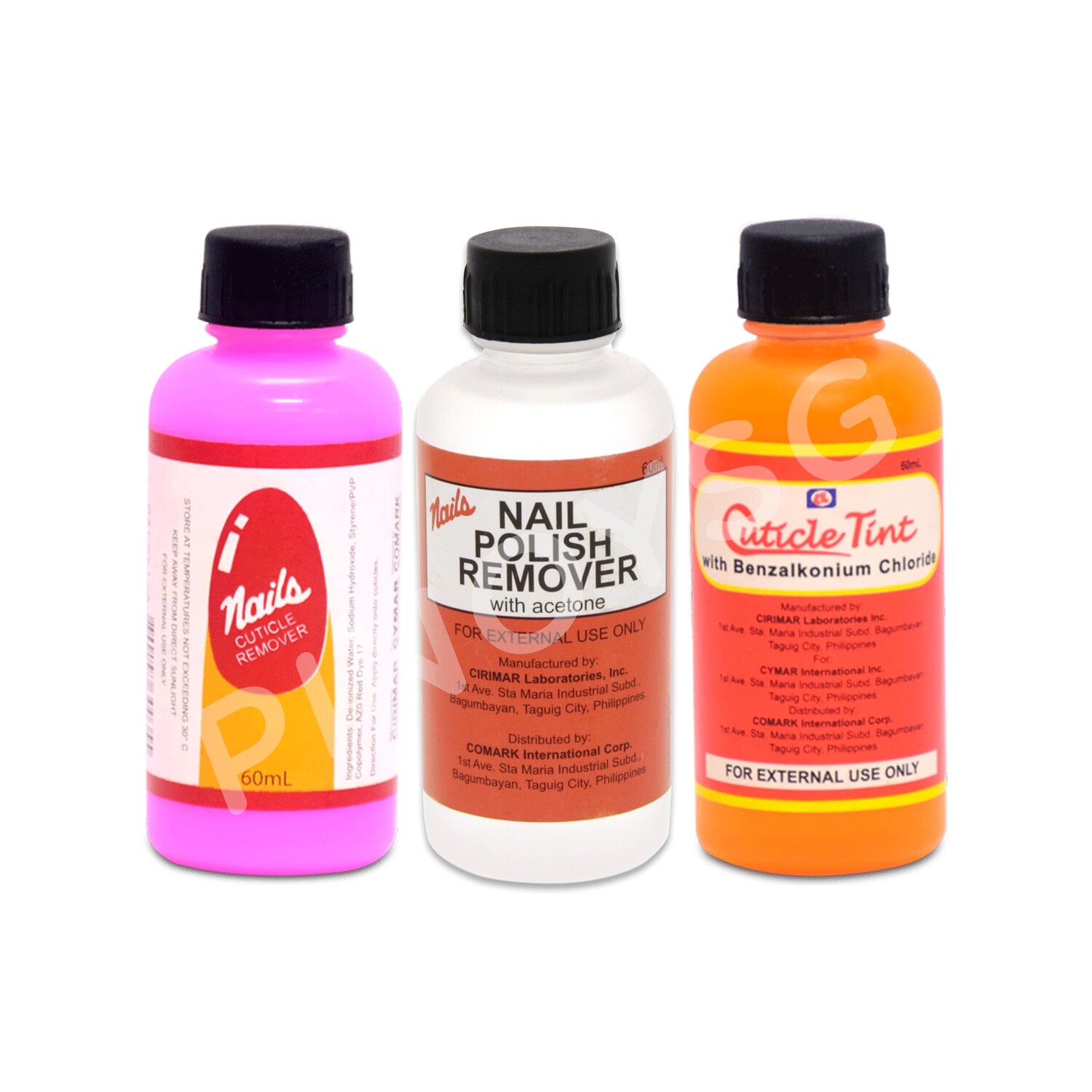 1 Cuticle Remover 60ml, 1 Nail Polish Remover 60ml, 1 Merthiolate 60ml