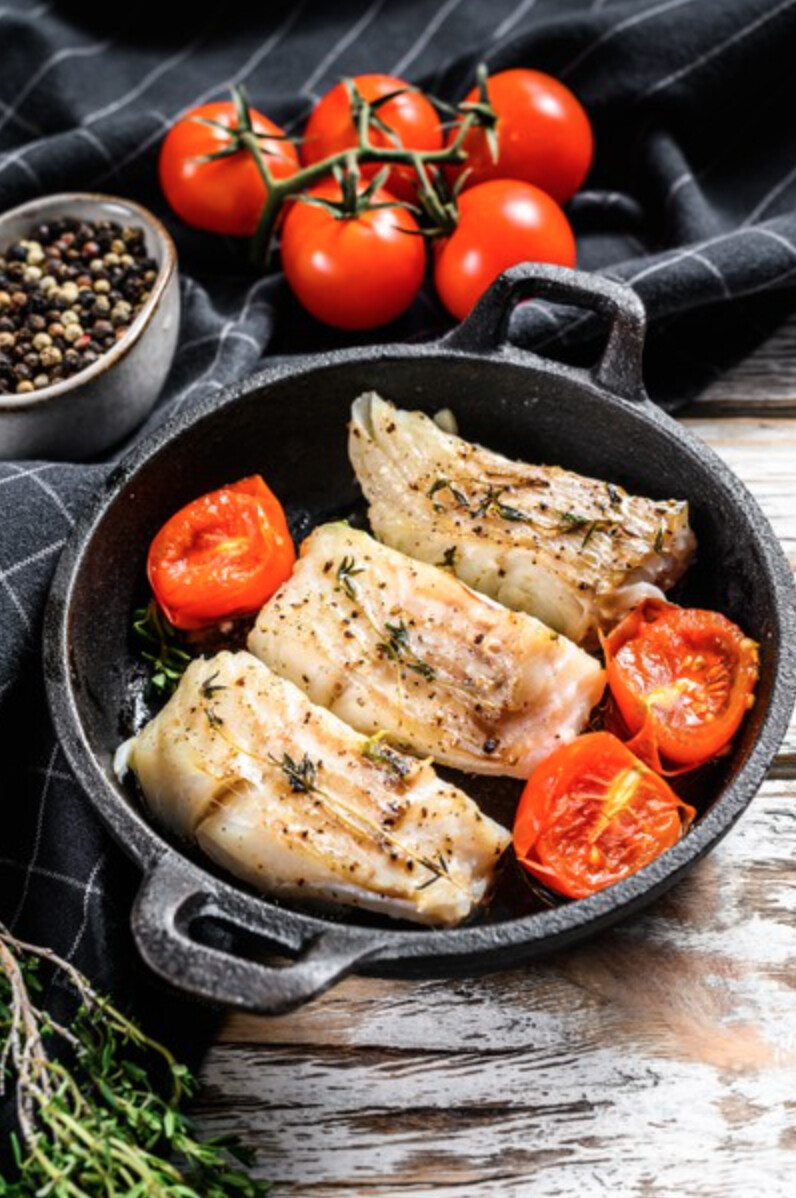 Dos de Lieu jaune et crevette grise.