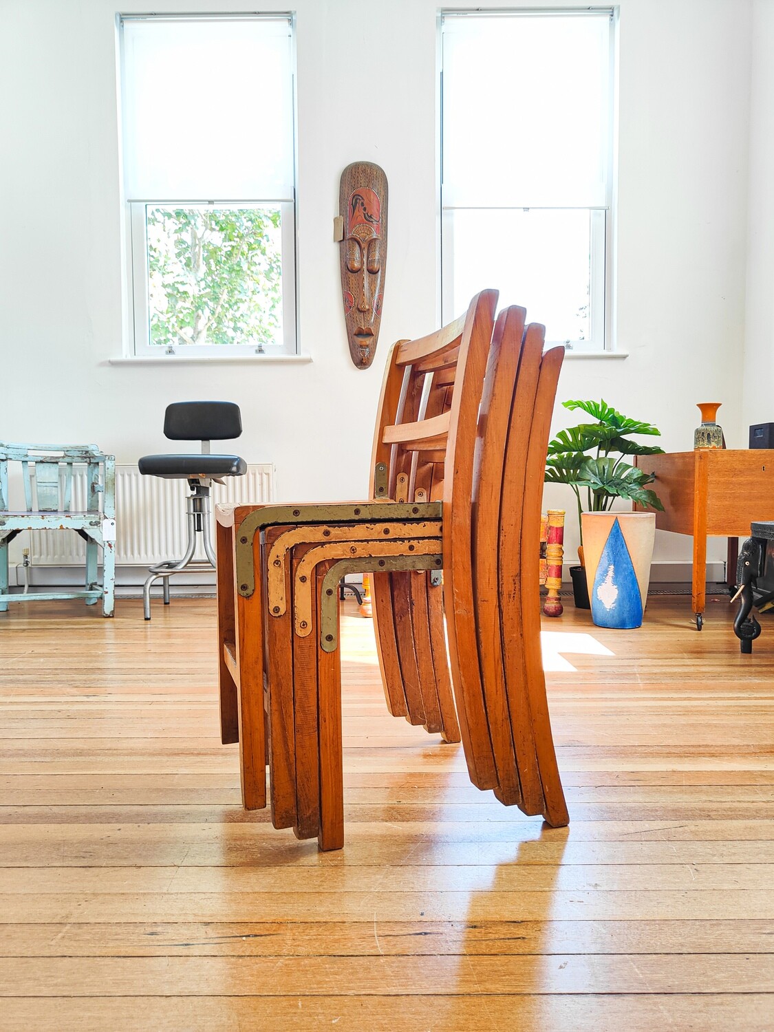 Four Vintage School Stacking Chairs