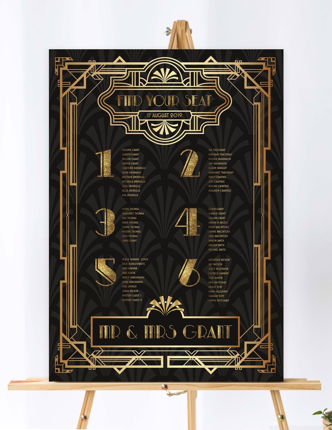 Art Deco Themed Table Plan, Table Numbers and Place Cards