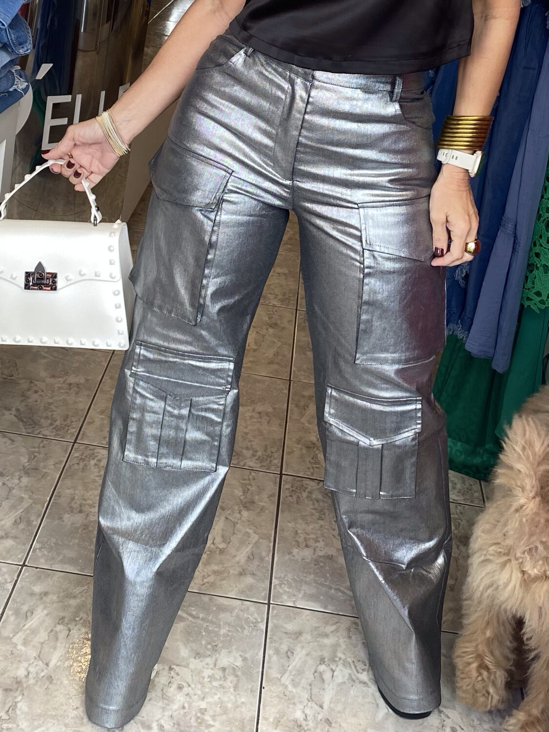 Cowl Metallic Top & Cargo Pants
