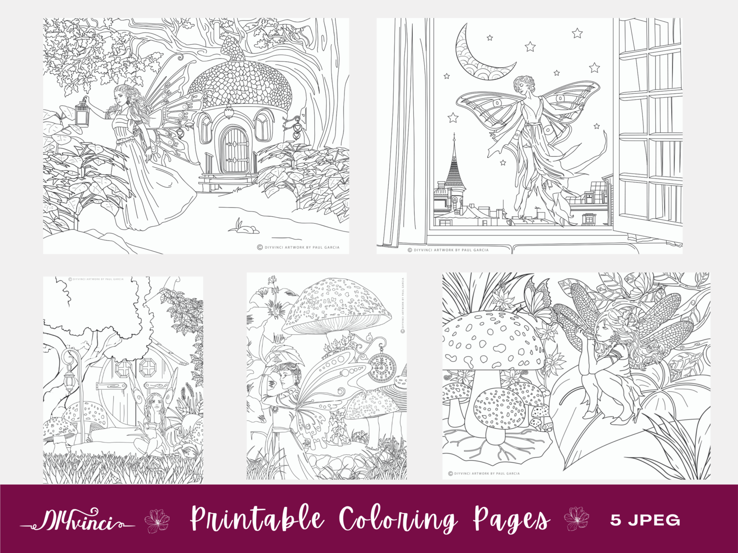 Fairy Garden Adult Coloring Printables | Store | DIYvinci