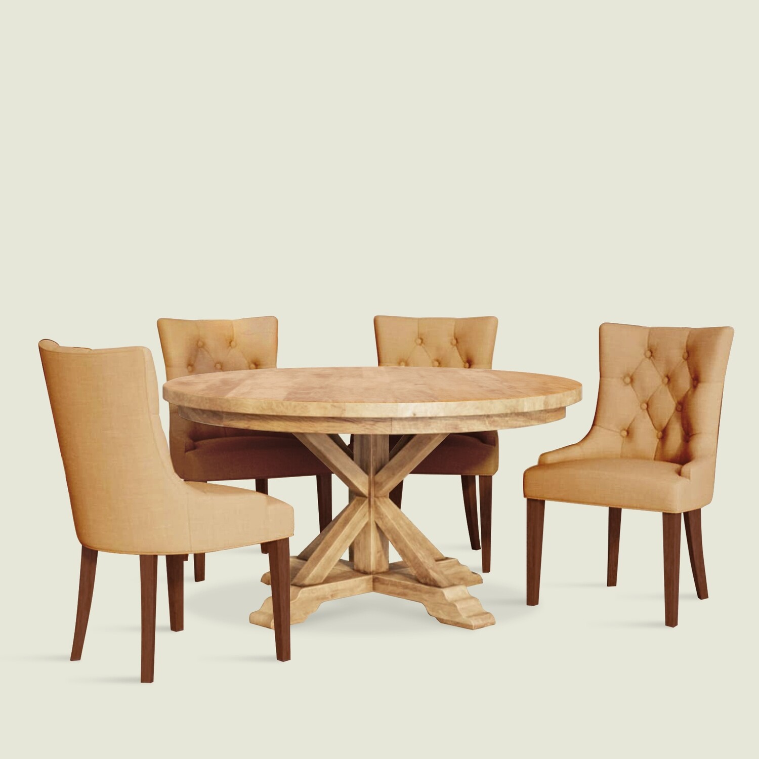 Gable Luxury Mango Wood Round Dining Table 4 and 6 seater Set
