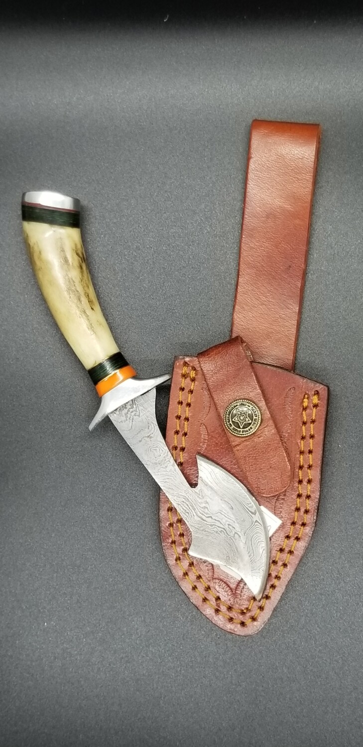 Hand Damascus Hatchet Knives with Antler Handle