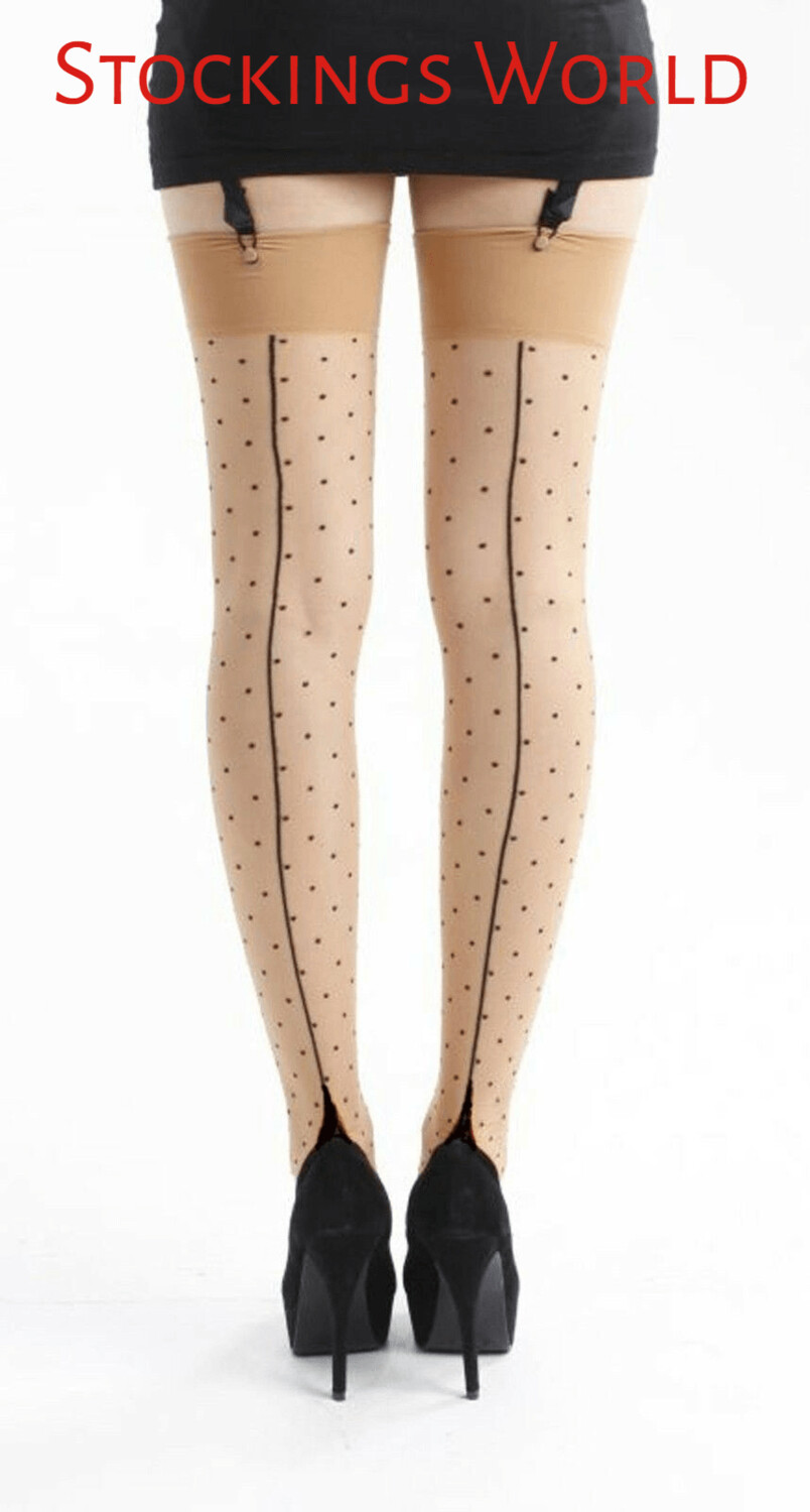 Retro Stockings Seam and Heel Fully Fashioned Style with Polka Dots