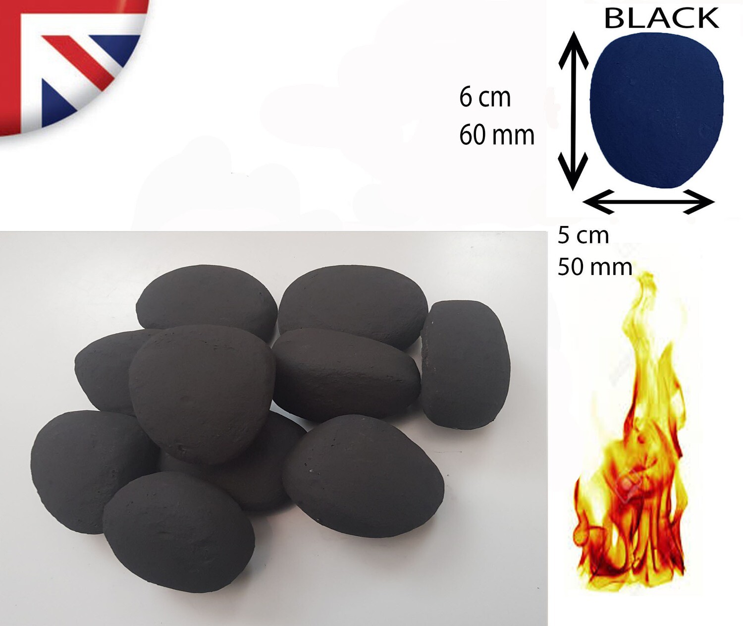 20 Black Gas Fire, Fire Pit Pebbles Firebrand Direct