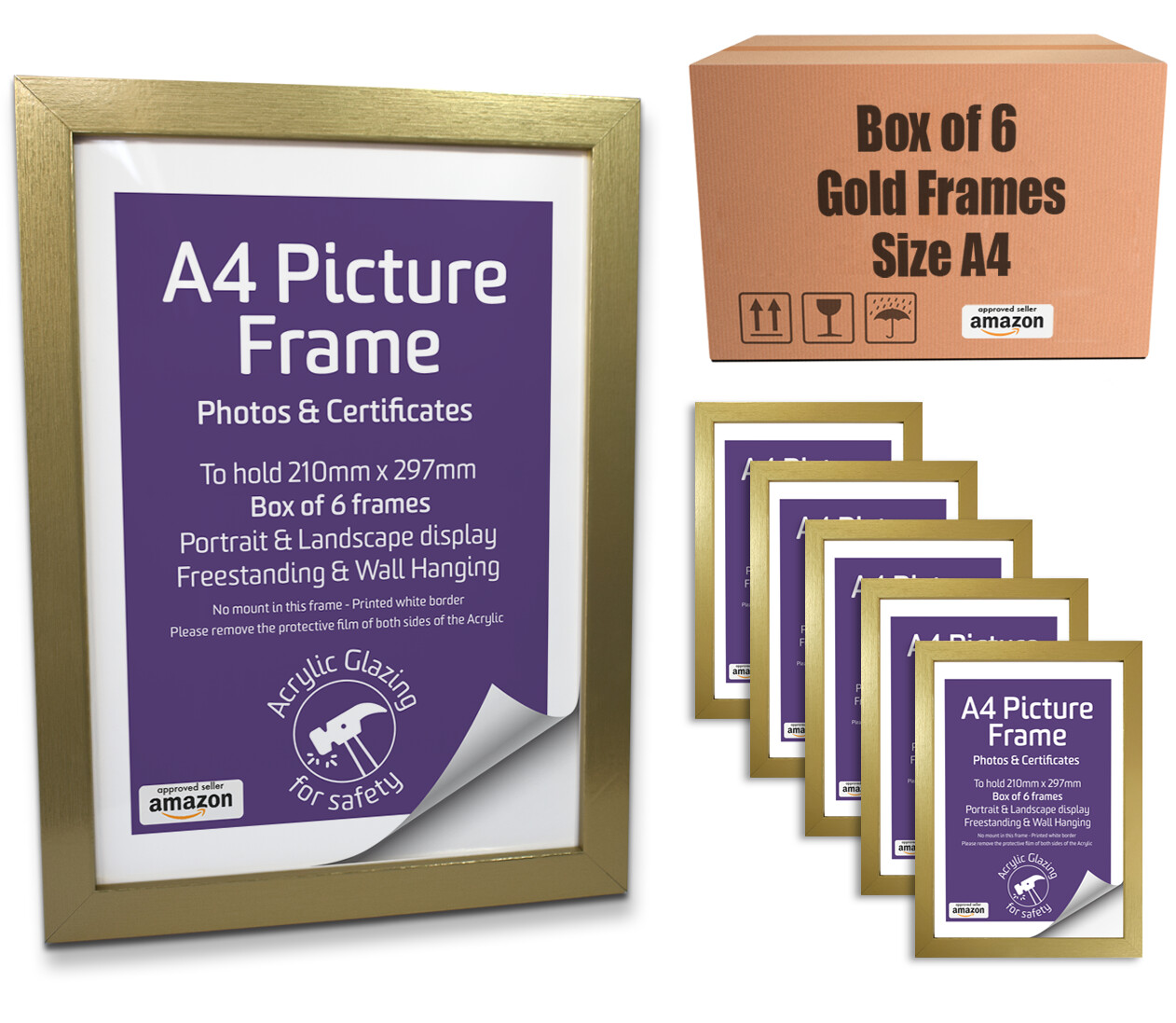 A4 Gold Frames Box of 6