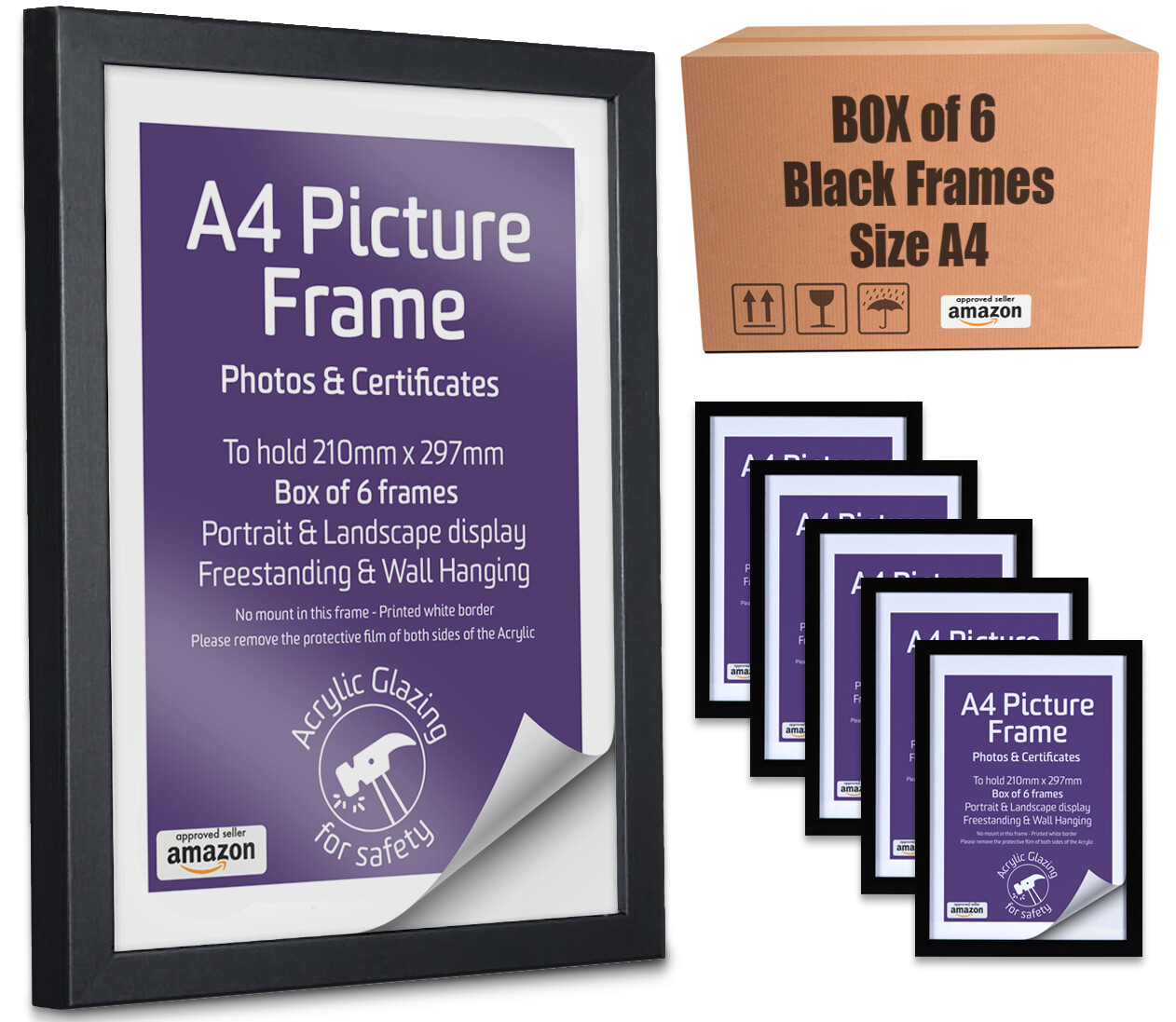 A4 Black Frames Box of 6