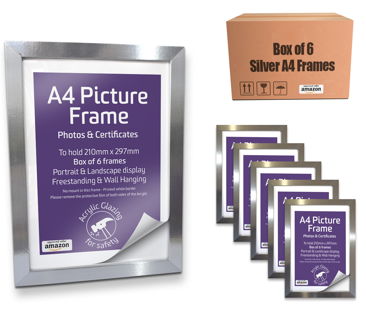 A4 Silver Frame Pack of 6