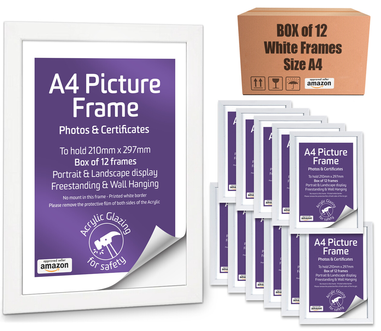A4 White Picture Frame, Box of 12
