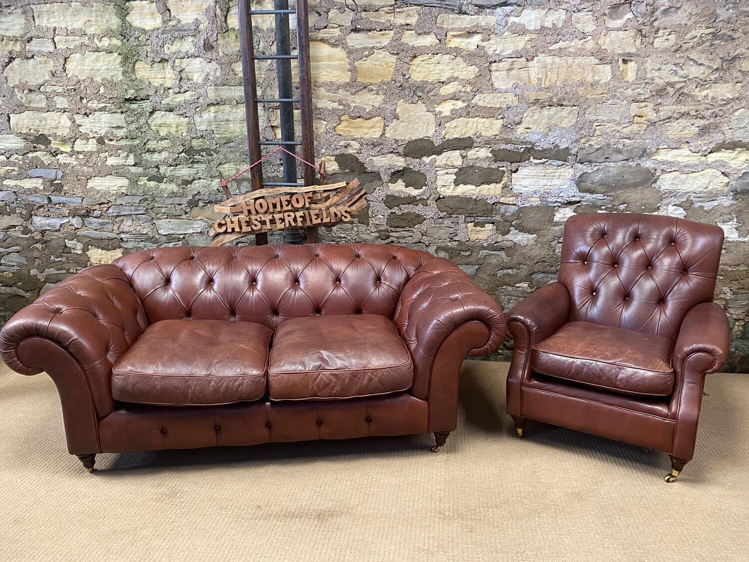 Marks & Spencer Chesterfield Two seater Sofa & Armchair Tan Leather
