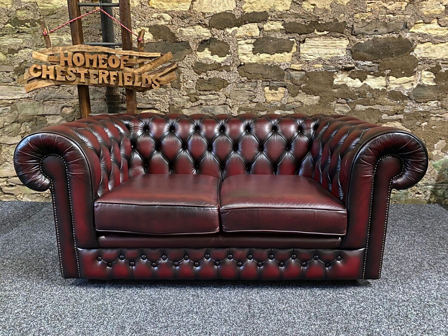 Thomas Lloyd Chesterfield 2 seater Sofa Oxblood Leather