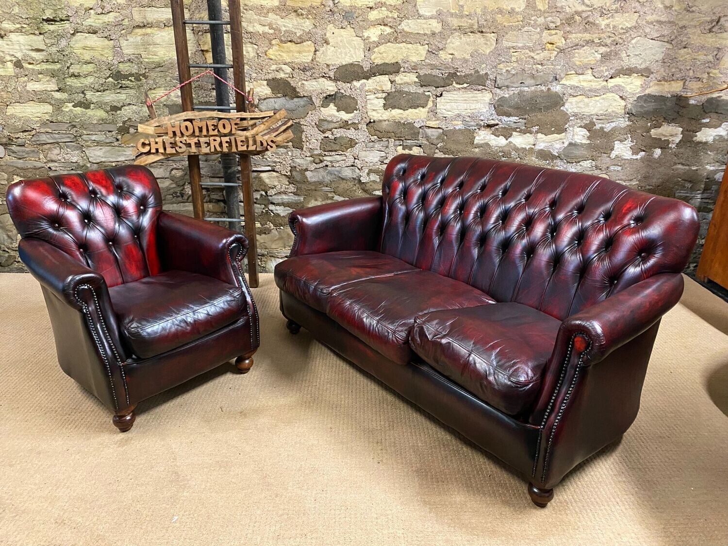 Thomas Lloyd Chesterfield 3 seater Sofa & chair Oxblood Leather