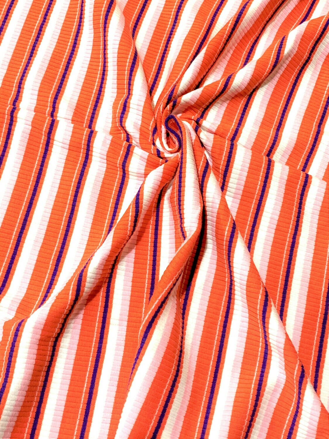 Orange Splash, Stripes Ribbed Cotton Jersey Knit, 240gsm 128cm Wide