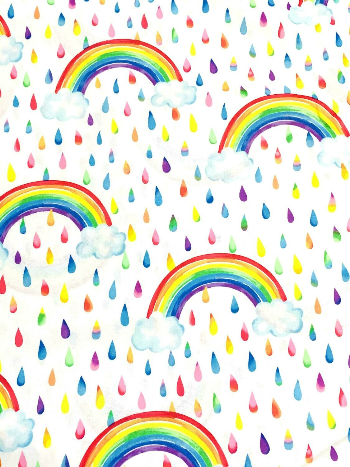 Rainbow Splatters, White Quilting Cotton 112cm Wide 0.8m Piece