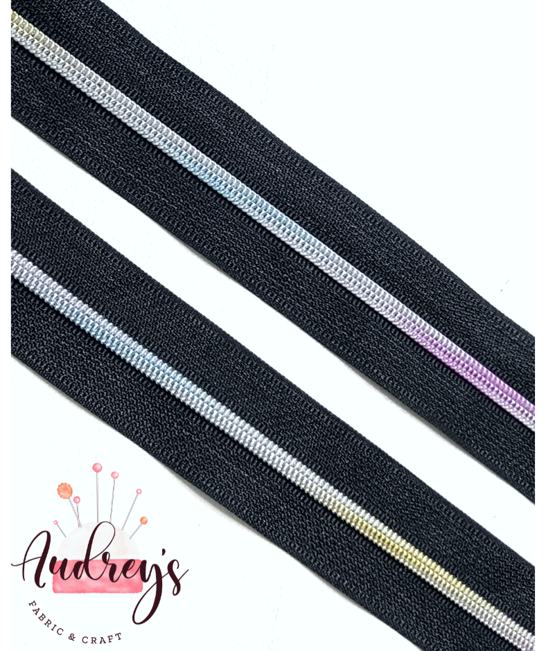 Black Tape w/ Rainbow Teeth Continuous Zipper Tape, 5 Nylon Teeth