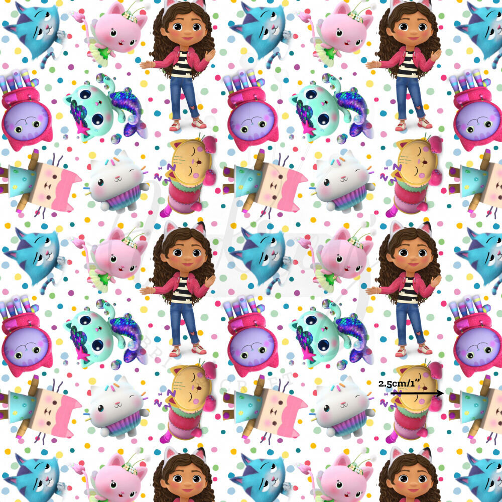 Gabby Dollhouse, Dots Digital Print Custom Cotton Woven 145cm wide