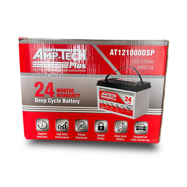 AmpTech AT121000DSP 12V 120Ah 800CCA VRLA/AGM Plus Deep Cycle Battery