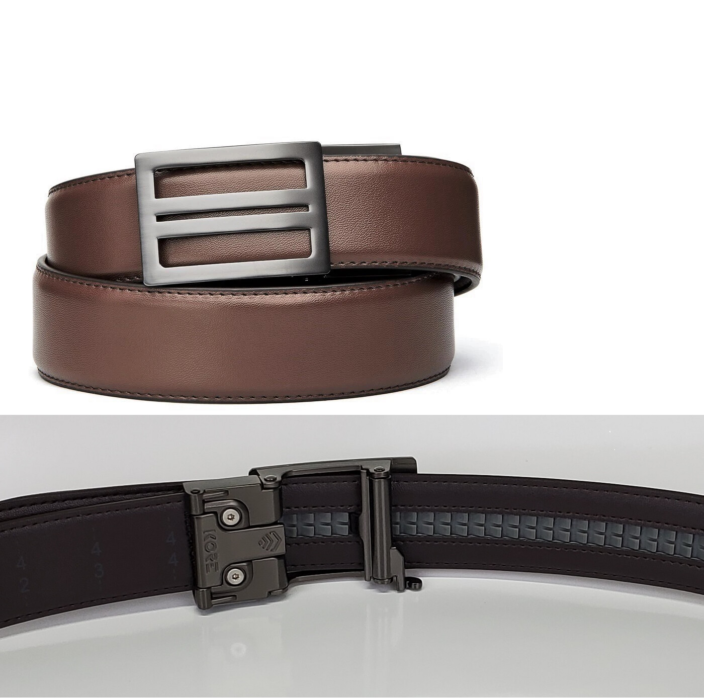 KORE X1 Gunmetal Brown Leather Micro Adjust Belt Size 24"44"