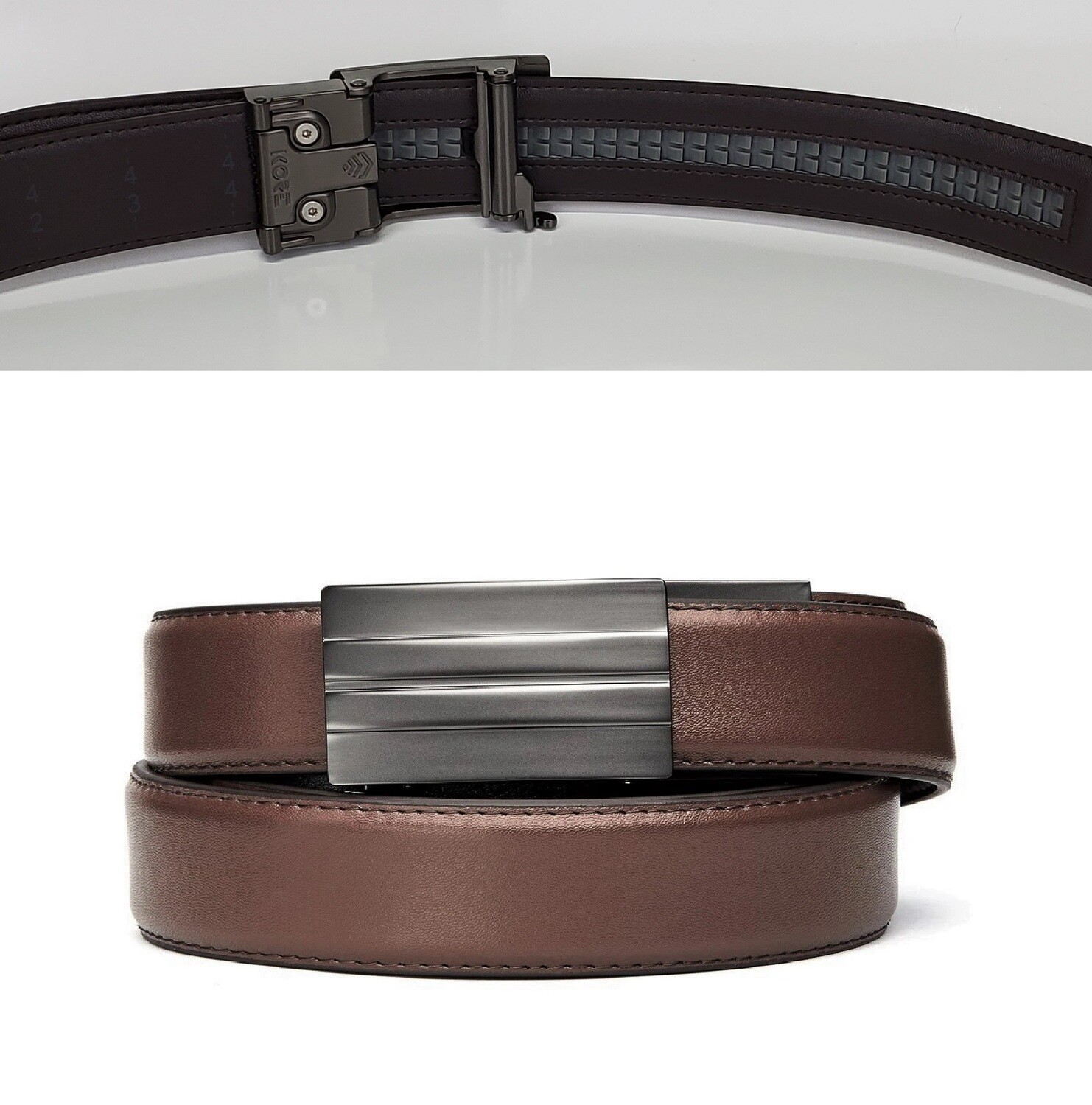 KORE X2 Gunmetal Brown Leather Micro Adjust Belt Size 24"44"