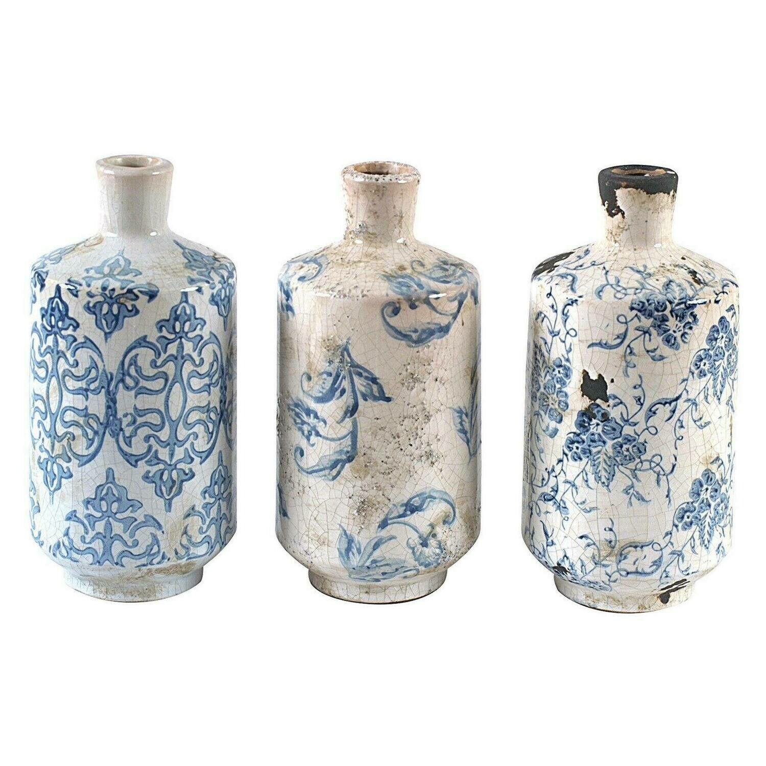 Blue & White Floral Vase (Set of 3)