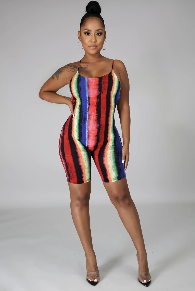 Multi Color Stripe Strappy Open Back Romper