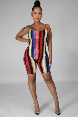 Multi Color Stripe Strappy Open Back Romper