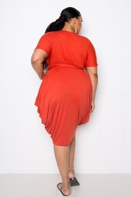 Brick Tie Belt Ruched Sides Dress